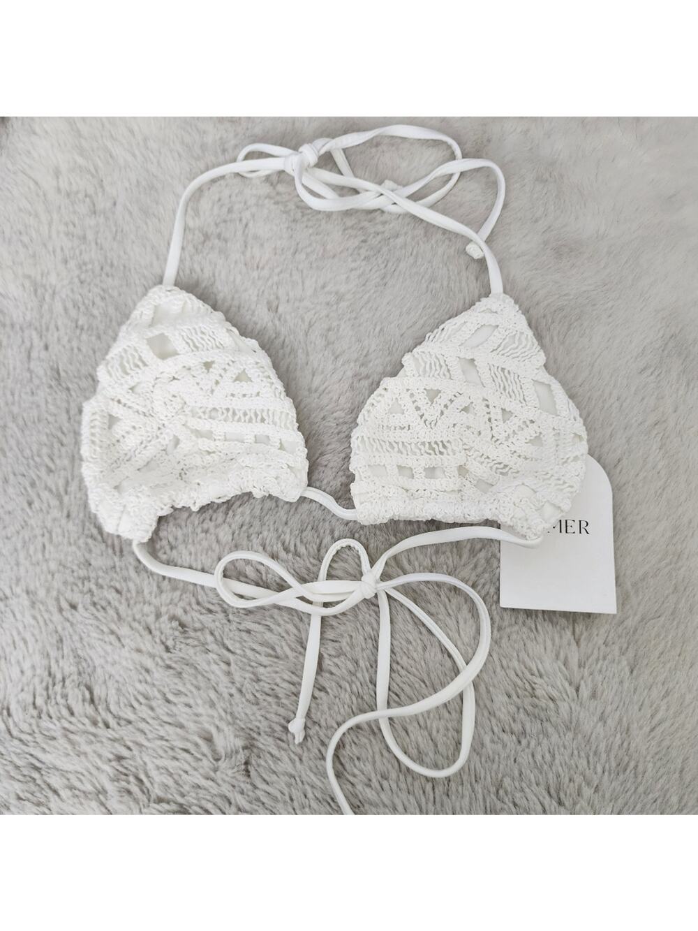 Rumer The Label Ines Crochet Bikini Top Floral Triangle Swim NWT Large